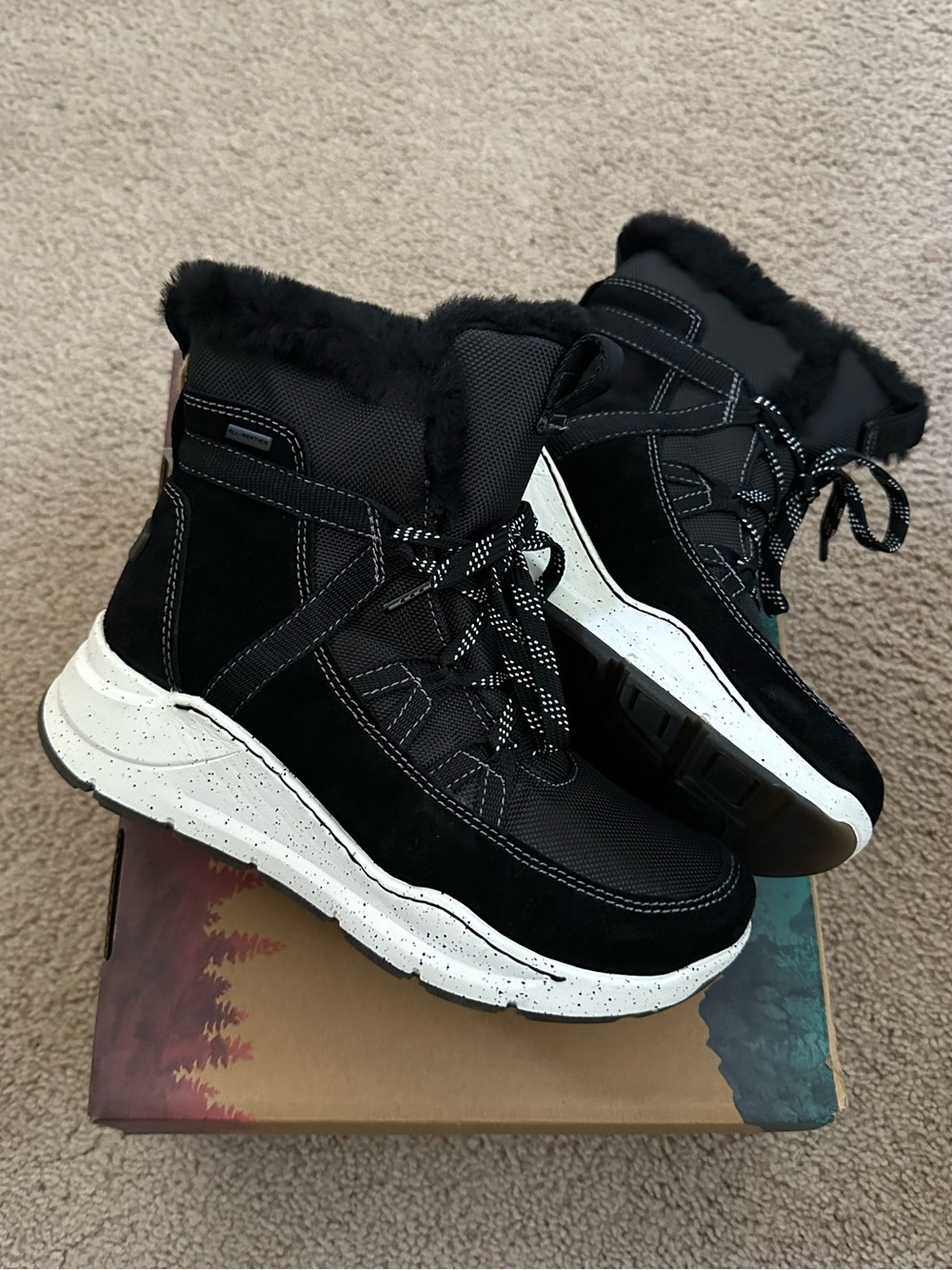 Bionica Black Lace-Up Fur-Trim Winter Boots